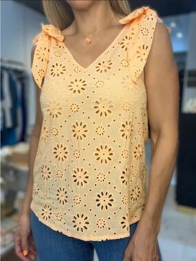 SHEIN Peach Eyelet Tie-Shoulder Camisole